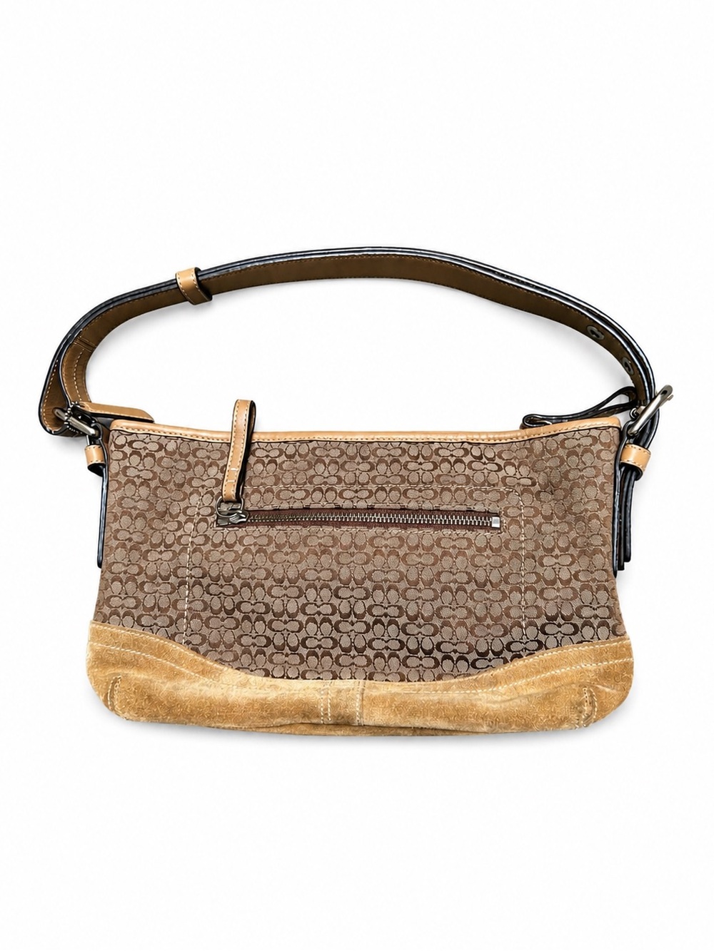Y2K Coach Signature C Tan Shoulder Bag with khaki Suede Trim